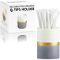 Qtip Holder - White/Navy with Gold Stripe - Q Tip Holder for Bathroom, Bathroom Vanity Decor, Floss Pick Holder, Cotton Swab Holder, Bathroom Sink Decor, Flosser Holder, Cute Bathroom Decor