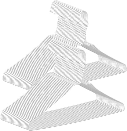 50 Pack Drip Dry Wire Hanger Bulk 16 Inch Galvanized Steel Clothes Coat Hangers with Plastic Coating Dry Cleaner Suit Holders for Home Caped Clothing (White)