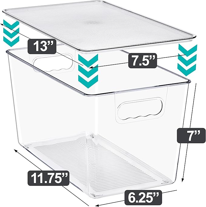 Sorbus Clear Storage Bins with Lids, 8 Pack X-Large Organization Bins with Handles – Clear Stackable Storage Containers for Storage, Pantry, Fridge, Cabinet, Closet & Kitchen Organization – BPA-Free