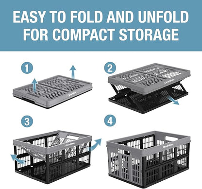 CleverMade Collapsible Utility Crates, Ocean, 3 Pack, 45L/11 Gal, 66 lbs Capacity, Stackable Containers, Heavy Duty, Space-Saving Baskets,Polypropylene (PP)