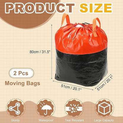uxcell 2Pcs Extra Large Moving Bags, 20 x 20 x 31.5" Heavy Duty Woven Clothes Storage Totes Waterproof Packing Bags with Elastic Band and Handle for Home Camping Packing Quilts, Orange