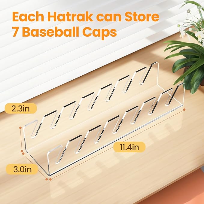 Nicetree Hat Organizer, 2 Pcs No Install Acrylic Hat Racks for 14 Baseball Caps Storage, Hat Stand for Baseball Caps Display and Organizer for Dresser, Bedroom, Closet, Office