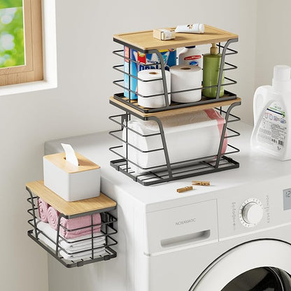 TIDIIABODE 3 Pack Stackable Pantry Organizer, Trash Bag Dispenser Under Sink, Kitchen Organization and Storage, Kitchen Counter Organizer, Black