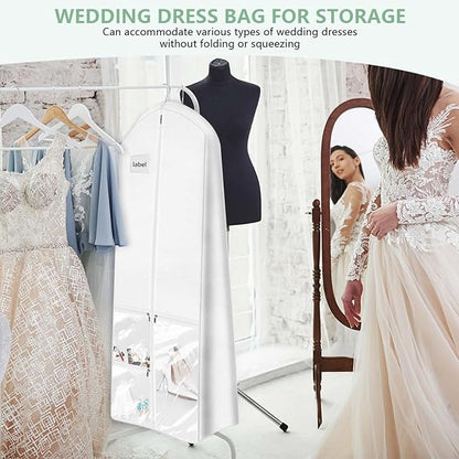 72" Long Wedding Dress Garment Bag Cover for Gowns Women with 10'' Gusseted Dress Bags 4 Pocket (White 1 Pack)