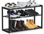 Jripae Bamboo Shoe Rack for Entryway, 27.5inch Stackable 3 Tier Shoe Organizer Shelf Storage 9-12 Pairs Shoes Stand Cubby for Closet Door Hallway Bedroom Garage Black, Thanksgiving
