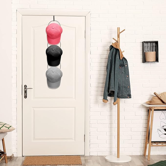 Yerliker 16 Pieces Hat Rack Wig Holder over The Door Baseball Hat Holder Wall Mounted Hanging Wig Organizer for Closet Display Storage Rack with 2 Hooks for Tie Scarf(Black)