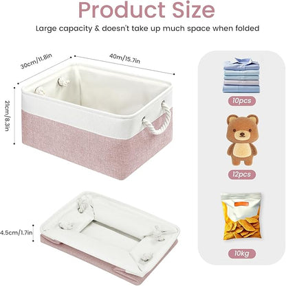Large Storage Baskets- 15.7x11.8x8.26 inch Storage Bins for Shelves and Closet Organizing, Foldable Fabric Bin for Home Organization Clothes and Laundry (1-Pack, White&Pink)