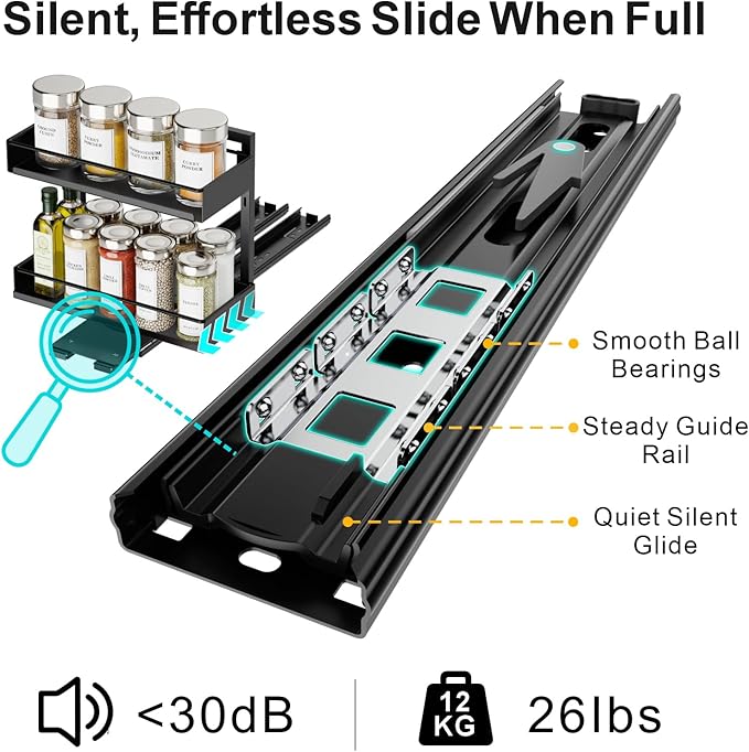 iSPECLE Vertical Spice Rack Pull Out - 1 Pack Rotate No-Drill Slide Out Spice Rack for Cabinet Swivel Easy Access Spices, Adjust Height for 4oz to 8oz Spice Jars Inside Kitchen Pantry Cabinet, White