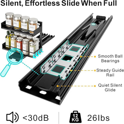 iSPECLE Vertical Spice Rack Pull Out - 1 Pack Rotate No-Drill Slide Out Spice Rack for Cabinet Swivel Easy Access Spices, Adjust Height for 4oz to 8oz Spice Jars Inside Kitchen Pantry Cabinet, White