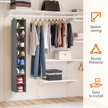 Lifewit Closet Shoe Organizer Hanging 8 Section, Collapsible Closet Organizers and Storage for Shelf, Shoe Hanger for Wardrode, Dorm, 11.8" L X 5.9" W X 41.1" H, Gray