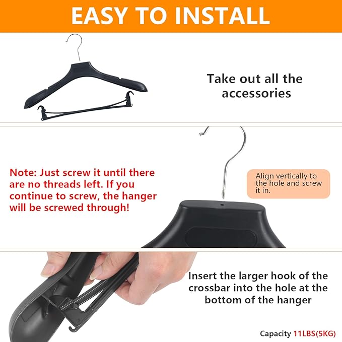 DEDU Suit Hangers for Men 20 Pack, Coat Hangers Non Slip Width 17.7", Black Extra WideThick Plastic with Pants Bar & Metal Hook