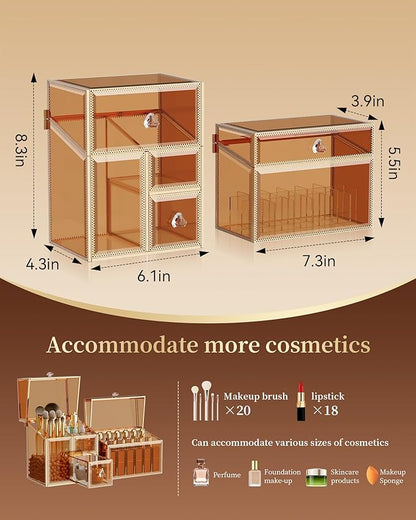 CoralHouse Makeup Organizer Countertop Set – Vanity Holder with 18-Slot Lipstick Organizer & Covered Makeup Brush Holder – Skincare, Perfume & Cosmetic Display for Bathroom or Dresser