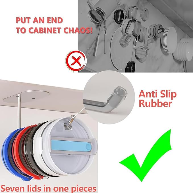 2 Pack Tumbler Lid Organizer,Space Saving Cup Lid Organizer for Yeti Tumbler/Stanley Tumbler/Simple Modern Tumbler Lids,Self-Adhesive Lid Hook for Kitchen Organizers and Storage(Black/Silver)
