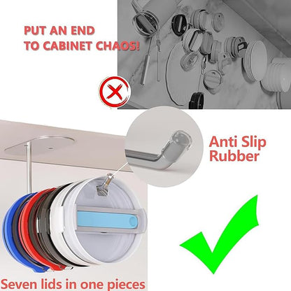 2 Pack Tumbler Lid Organizer,Space Saving Cup Lid Organizer for Yeti Tumbler/Stanley Tumbler/Simple Modern Tumbler Lids,Self-Adhesive Lid Hook for Kitchen Organizers and Storage(Black/Silver)