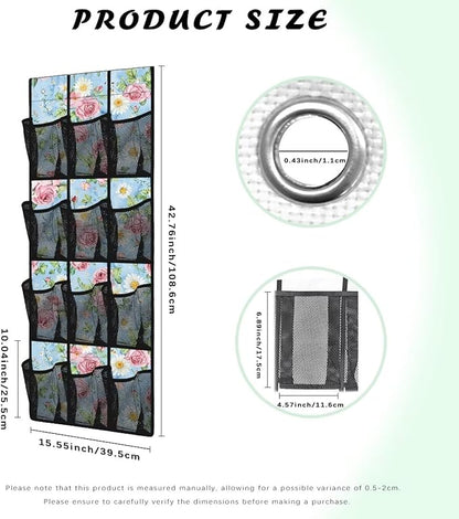 Rose Daisy Over the Door Shoe Organizer 12 Large Mesh Pockets Foldable Shoe Rack for Door Hanging Shoe Organizer Shoe Holder