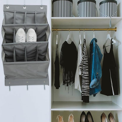 Milisten Wall-mounted Storage Pouch with 12 Gray Pockets, Multifunctional Hanging Bag Organizer for Over-the-door Use, Large Capacity Closet and Shoe Storage Solution for Home and Office