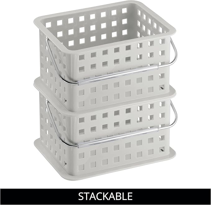iDesign Shower Caddy Basket with Handle for Bathroom or College Dorm, Light Gray, Made in USA