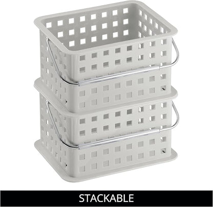 iDesign Shower Caddy Basket with Handle for Bathroom or College Dorm, Light Gray, Made in USA
