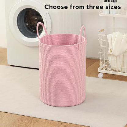 Laundry Basket Hamper Tall Rope Storage Woven for Blanket toys Dirty Clothes in Living Room Bathroom Bedroom (Pink, 100L/26.4Gal)
