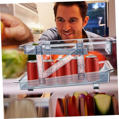 Soda Can Dispenser Double Tier Rolling Beverage Holder for Refrigerator Space-saving Drink Organizer Design for Easy Viewing for Kitchen and Pantry Storage