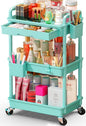 SUNALLY Makeup Cart Organizer with Drawers, Floor Skincare Organizers Vanity Storage Organizer, Rolling Makeup Bathroom Storage Cart Cosmetics Display Cases for Skin Care Perfume Nail Polish, Blue