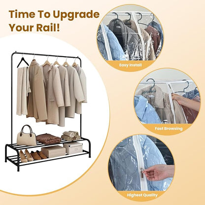 Garment Rack Cover waterproof ransparent Clothes Rack Cover, PEVA Dustproof Wardrobe Hanging Protector Rack Organizer with 2 Smooth Zipper (60 * 20 * 43.3inch)