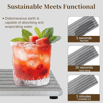 2PCS Fast-Dry Diatomite Sink Tray Set, Ultra Absorbent Soap Holder & Coaster with Non-Slip Feet & Grooved Design, Bathroom Kitchen Countertop Organizer, 8.3x4 Inches (Grey)