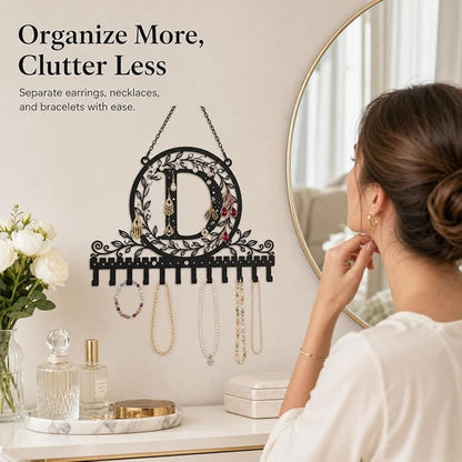 Wall-Mounted Metal Earring Holder Hanging Jewelry Organizer for Earrings and Necklaces Space-Saving Wall Display with Hooks for Jewelry Storage (jewelry stand D)