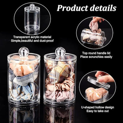 PH PandaHall 2pcs Acrylic Scrunchie Display Stand, Small Hair Ties Storage Organizer Clear Scrunchie Holder with Lid Hair Accessories Storage Rack for Women, 4.6 inch in Height