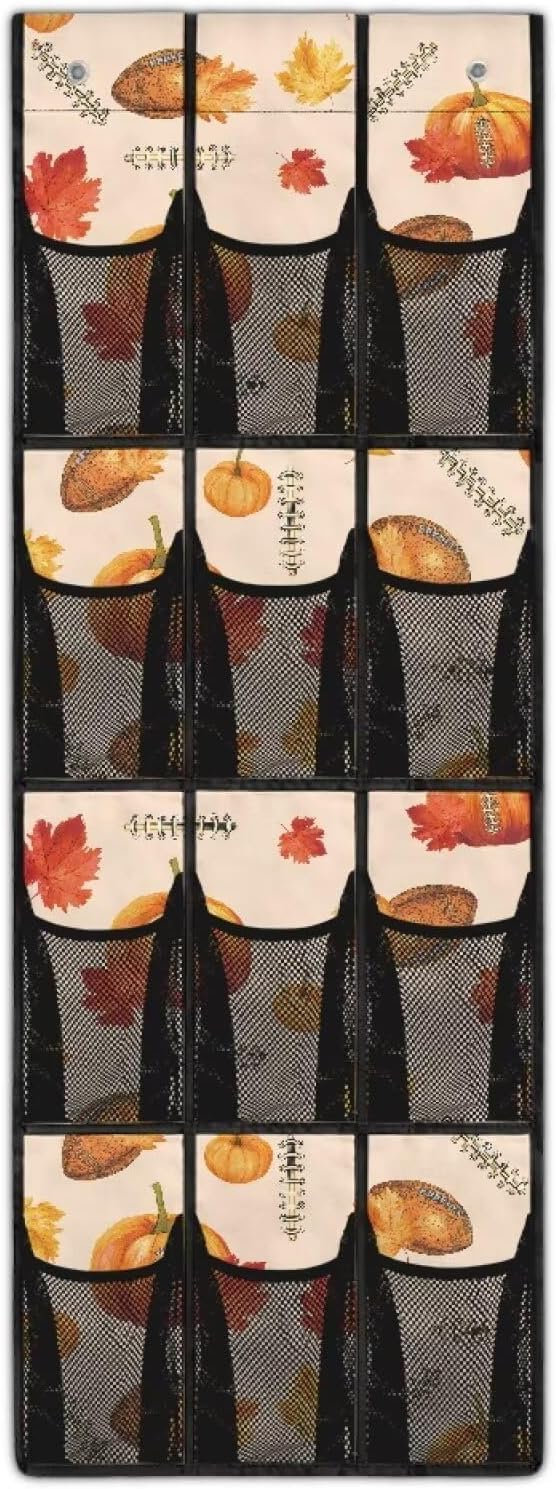 Turkey Pattern Behind Door Organizer for Thanksgiving Decoration 12 Pockets Over The Door Shoe Organizer for Closet Easy to Install Shoe Holder Hanger for Office
