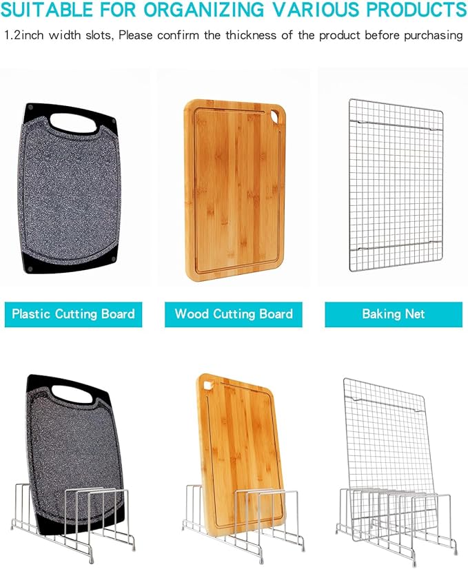 YQh 2 pieces，Kitchen Cabinet Organizer Rack for Cutting Boards, Bakeware, and Pan Storage, Stainless Steel