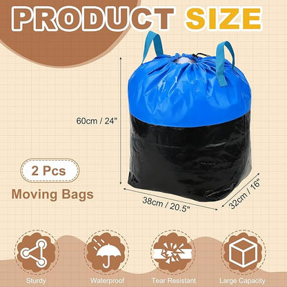 uxcell 2Pcs Extra Large Moving Bags, 15 x 12.6 x 26" Heavy Duty Woven Clothes Storage Totes Waterproof Packing Bags with Elastic Band and Handle for Home Camping Packing Quilts, Blue