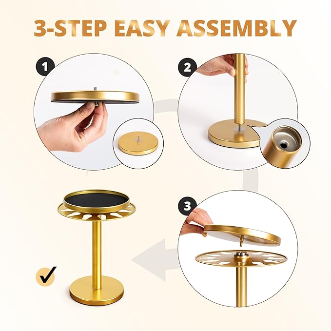 kondyfayo 360° Rotating Hat Organizer for Baseball Caps, Stainless Steel Hat Rack Holder with Top Storage Tray for Small Essentials, Ball Cap Storage Organizer for Closet, Entryway, Display (Gold)