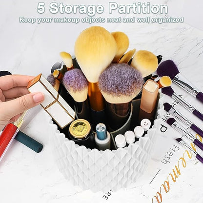 WAFJAMF Makeup Brush Holder 360 Rotating Cosmetics Holders Storage Cup for Vanity Desktop Bathroom Countertop 5 Slot Makeup Brushes Container - Classic Style - Pearl White
