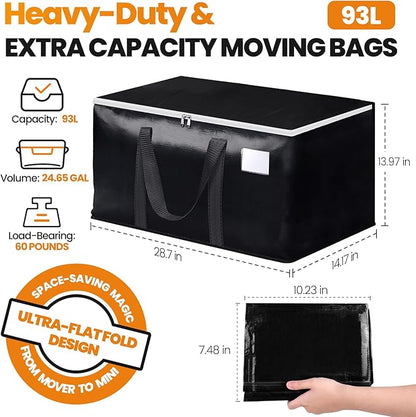 StoreHappily Heavy-Duty & Extra Capacity Moving Bags with Backpack Straps, Storage Totes with Double Zipper & Strong Handles, Packing Bags Alternative to Moving Boxes, Moving Supplies (6 Pack, Black)