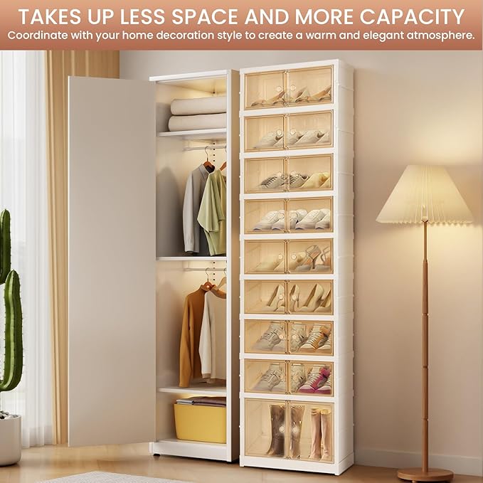 Portable Extra Large Folding Shoe Rack, Shoe Organizer Storage Box for Closet With Magnetic Clear Door, Shoe Storage Cabinet for Living Room, Entryway(9 layers—18 Pairs, Style-B)