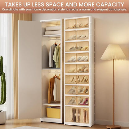 Portable Extra Large Folding Shoe Rack, Shoe Organizer Storage Box for Closet With Magnetic Clear Door, Shoe Storage Cabinet for Living Room, Entryway(9 layers—18 Pairs, Style-B)