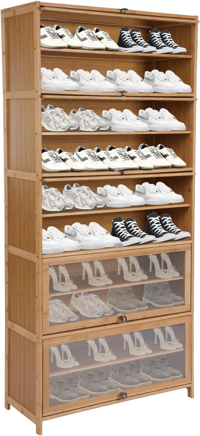 10 Tier Shoe Rack Organizer with Door, 40 Pairs Entryway Shoe Storage Cabinet Narrow Shoe Organizers and Storage Shoe Rack for Entryway Bedroom Hallway (Brown)