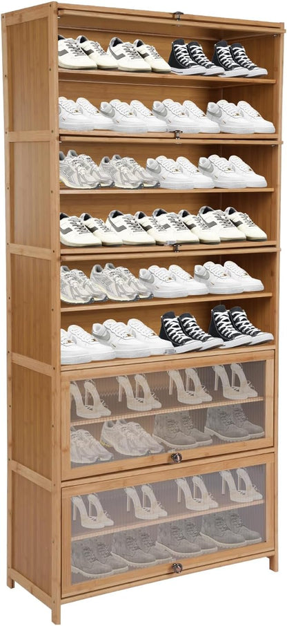 10 Tier Shoe Rack Organizer with Door, 40 Pairs Entryway Shoe Storage Cabinet Narrow Shoe Organizers and Storage Shoe Rack for Entryway Bedroom Hallway (Brown)