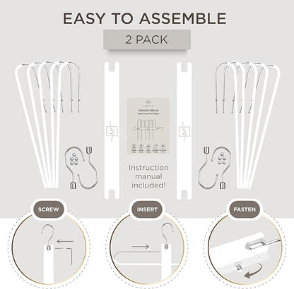 MORALVE Pants Hangers Space Saving - 2 Pack European Beechwood Scarf and Jean Hangers - Closet Organizer and Space Saver Pant Rack, Leggings Hanger, and Scarf Holder with 360° Swivel Hook