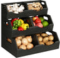 Potato Storage Bins Onion, 3 Tier Bamboo Pantry Storage Bin Stackable Ventilated Organizer for Kitchen, Pantry, Countertop, Bathroom, Black