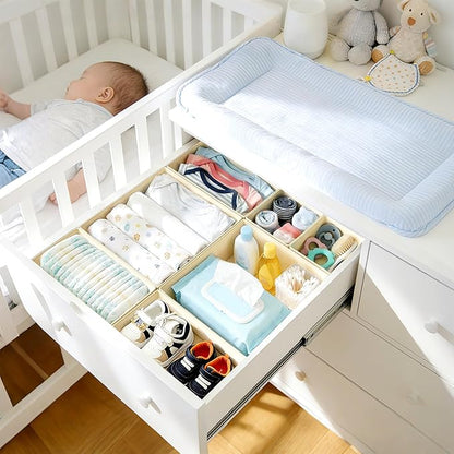 DIMJ Drawer Organizer Clothes, 28 Pack Dresser Organizer, Foldable Closet Organizers and Storage, Fabric Dresser Bins, Drawer Dividers for Nursery, Baby Clothes, Underwears, Sock,Beige