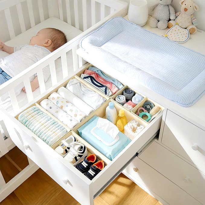 DIMJ Drawer Organizer Clothes - 20 Pack Closet Drawer Organizer Bins for Baby Clothes Storage, Fabric Dresser Organizer for Nursery Bedroom, Foldable Small Drawer Dividers for Underwear Socks