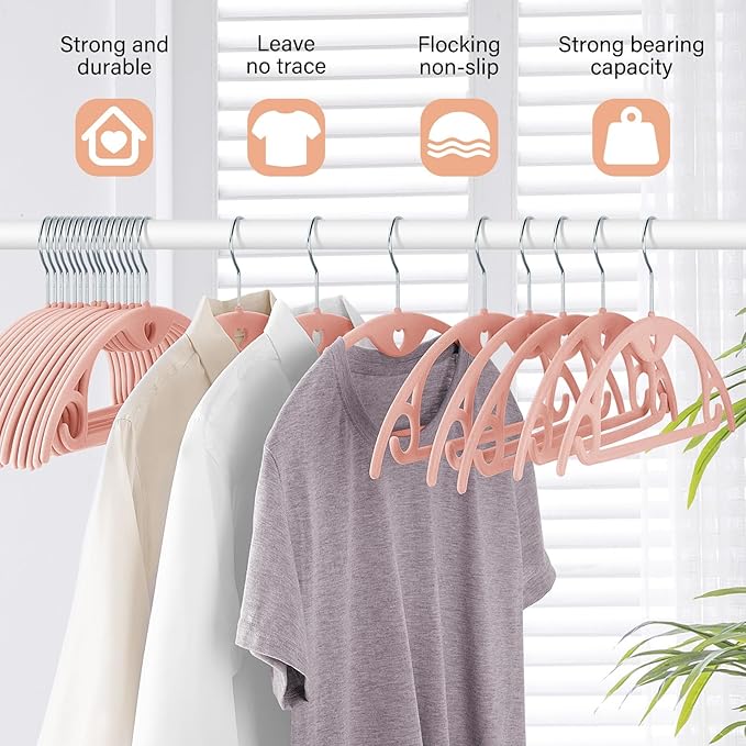 Velvet Hangers 30 Pack: Felt Clothes Hangers Heavy Duty Shirt Sweater Hangers No Shoulder Bump Non Slip Slim Thin Coat Hangers for Closet - Pink/18 XL