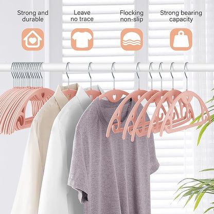Velvet Hangers 30 Pack: Felt Clothes Hangers Heavy Duty Shirt Sweater Hangers No Shoulder Bump Non Slip Slim Thin Coat Hangers for Closet - Pink/18 XL