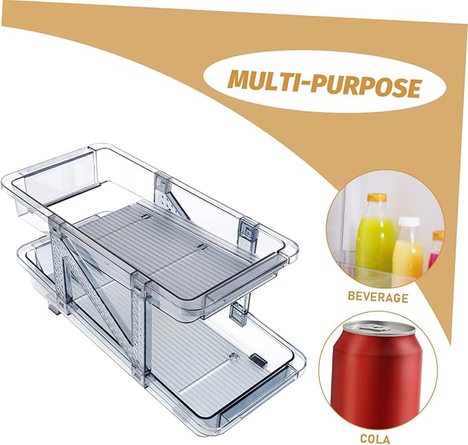 Double Tier Soda Can Dispenser for Refrigerator Stackable Drink Organizer Auto-positioning Pop Can Holder Fridge Can Storage Rack Blue Single Pack