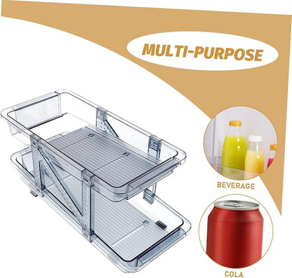 Double Tier Soda Can Dispenser for Refrigerator Stackable Drink Organizer Auto-positioning Pop Can Holder Fridge Can Storage Rack Blue Single Pack