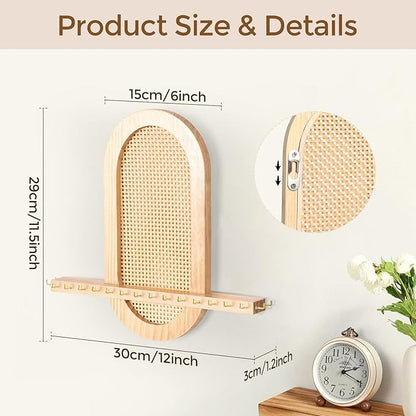 Wall Necklace Holder Hanging Jewelry Organizer whit 18 Hooks Wooden Necklace Organizer, Space-saving Boho Jewelry Display for Necklaces & Earrings Storage