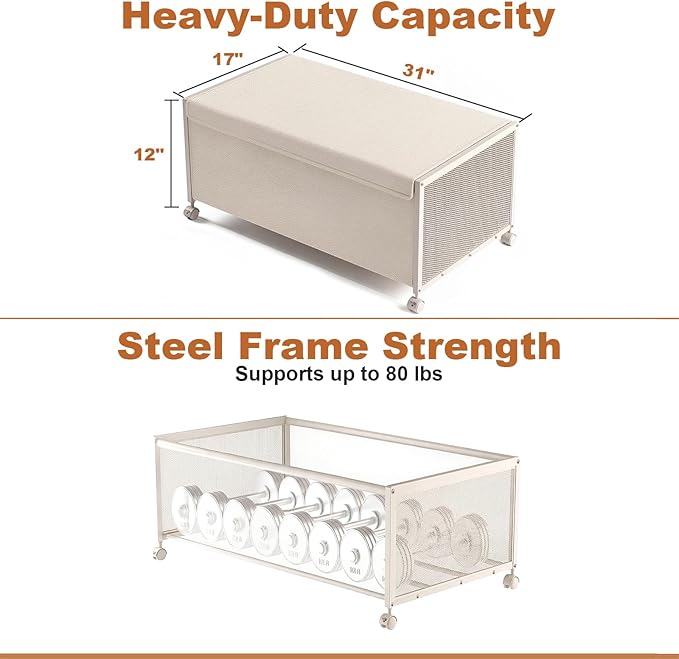 2 Pack Under the Bed Storage Containers,12 inch Height Under Bed Shoe Storage,31inch Long Underbed Storage with Wheels,Large Rolling under bed Clothes Storage Drawers with Lid for Dorm Tall,Ivory