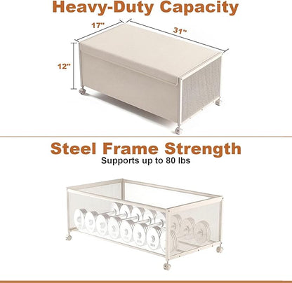 2 Pack Under the Bed Storage Containers,12 inch Height Under Bed Shoe Storage,31inch Long Underbed Storage with Wheels,Large Rolling under bed Clothes Storage Drawers with Lid for Dorm Tall,Ivory